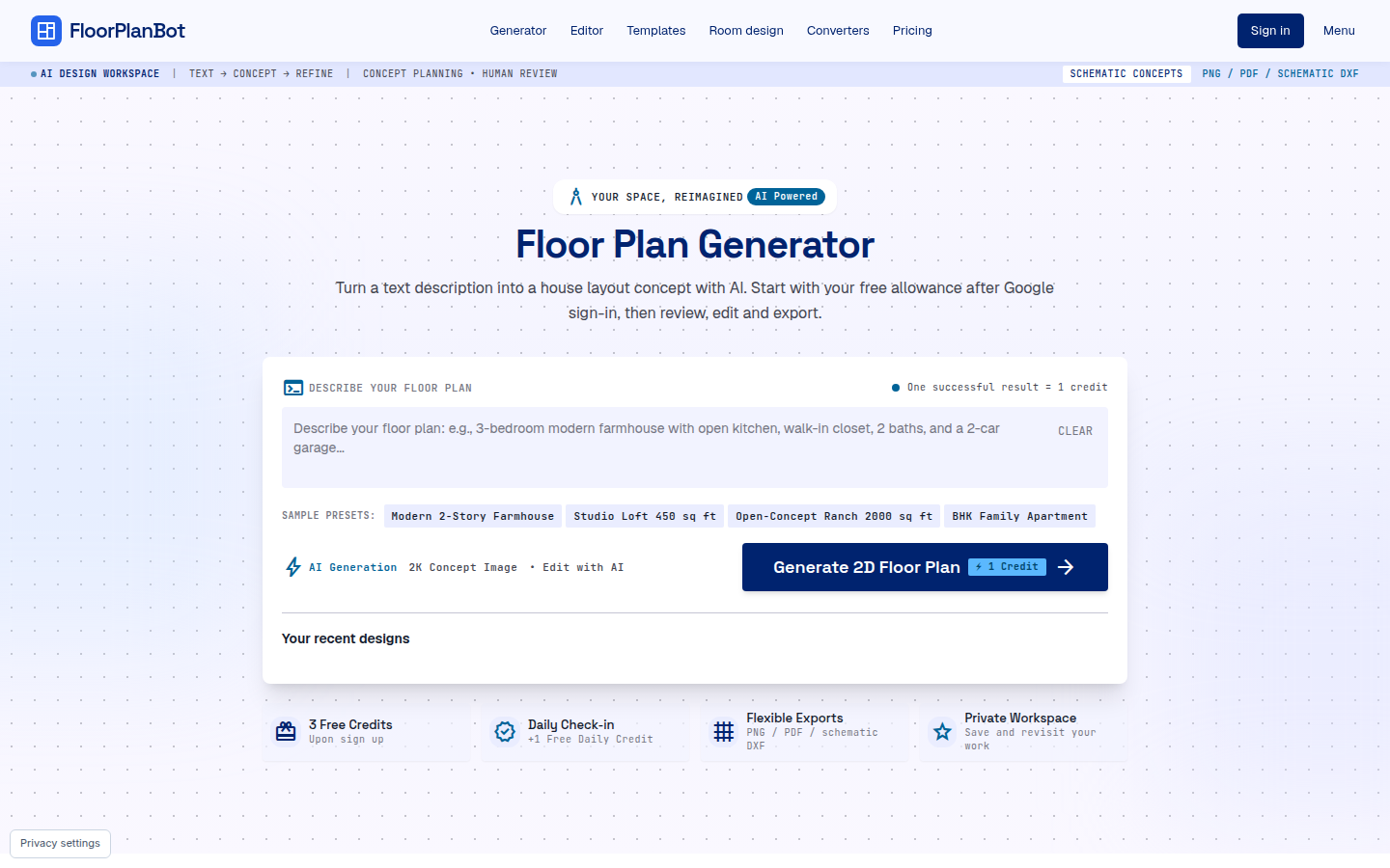 FloorPlanBot landing page